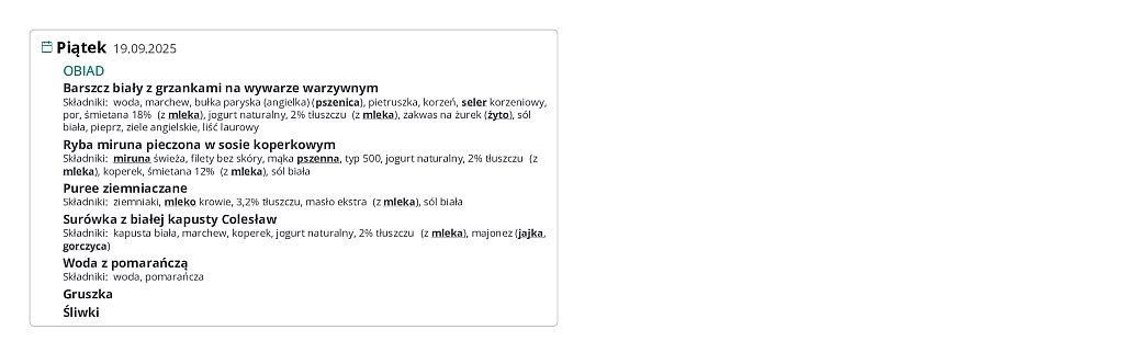 jadłospis na piątek