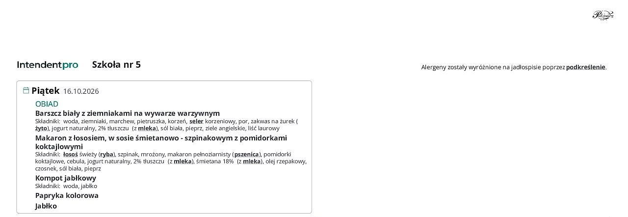 Jadłospis na piątek