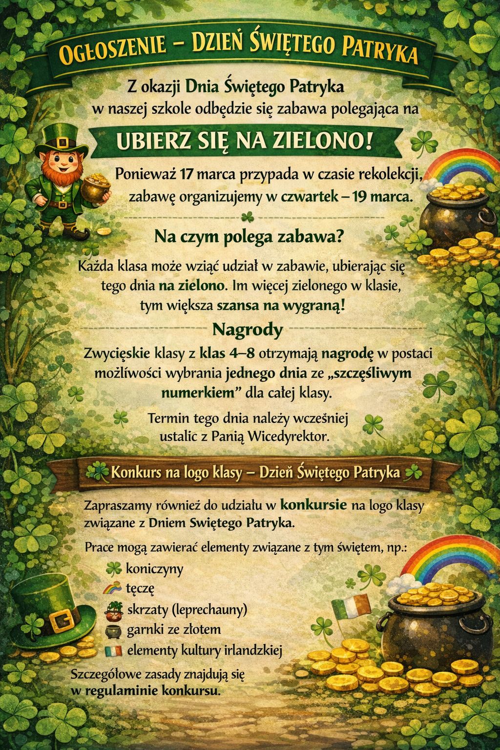 Dzień Świętego Patryka - ogłoszenie!