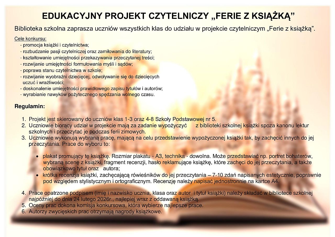 Edukacyjny Projekt Czytelniczy „Ferie z książką”